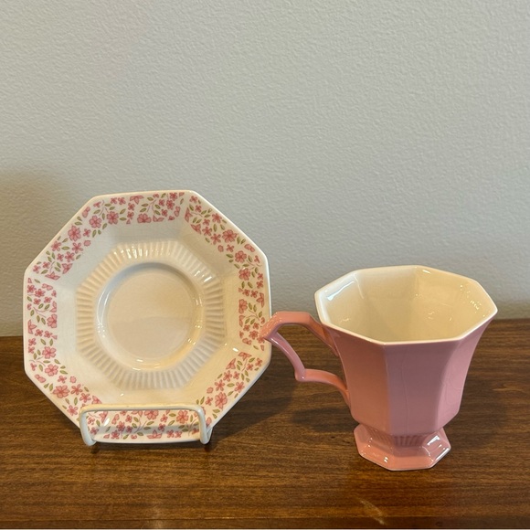 3 pc Luncheon Place Setting Independence Ironstone Pink Mary Jane Octagonal - Picture 5 of 8